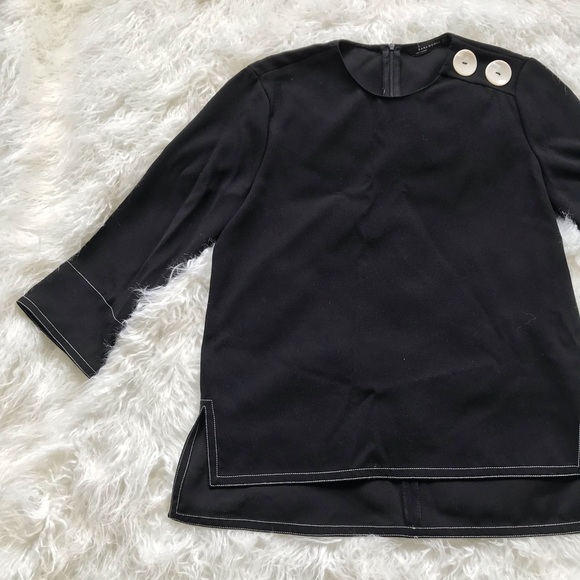 ZARA WOMAN BLACK PEPLUM SLEEVE TOP - Picture 3 of 8